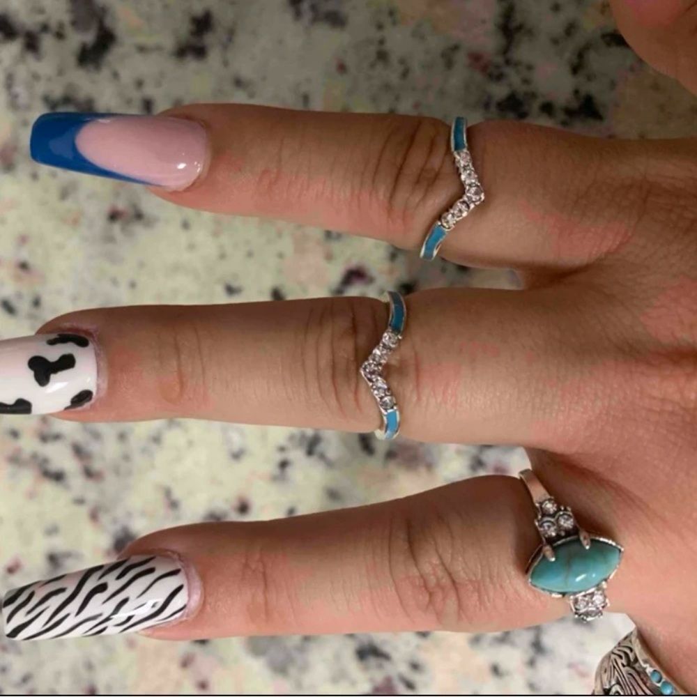 Western Bohemian Navajo Turquoise Wedding Engagement Ring Diamond Ring Set - Picture 8 of 12